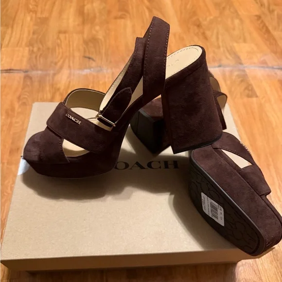 Coach Women's Rich Brown Suede Platform Heels